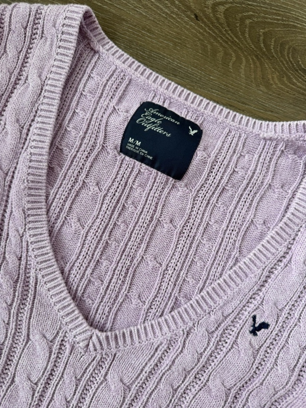 American Eagle Outfitters V-Neck Cable Knit Sweater - Light Lavender